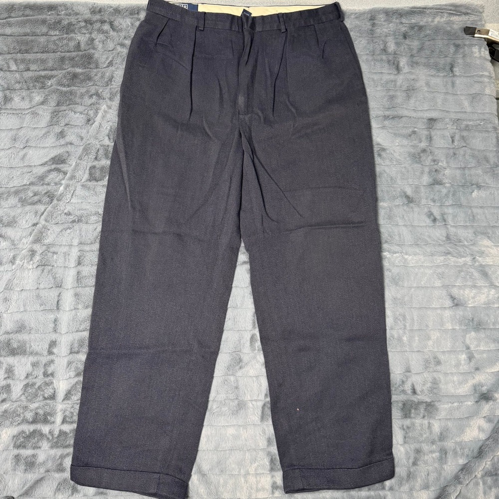 Polo Ralph Lauren Mens Pleated Chino Pants Navy Blue Cotton Cuffed 38x30